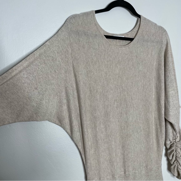 Reiss Leila Neutral Wool Blend Ruched Sleeve Dolman Midi Sweater Dress Size L - Picture 6 of 10